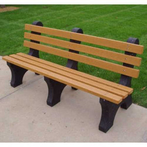 Eco-Friendly Outdoor Plastic Commercial Grade Park Bench in Cedar Color - Made in USA