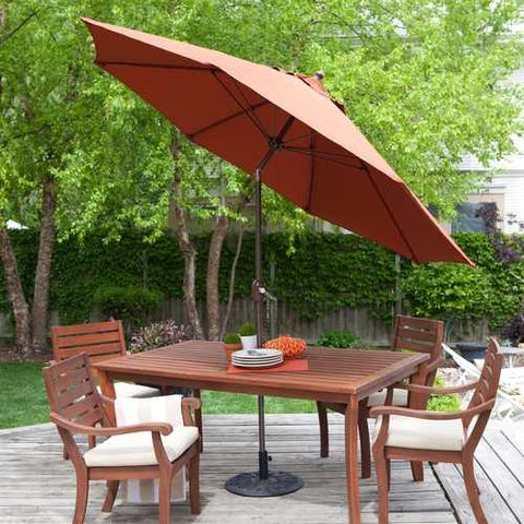 Image of 9-Ft Push Button Tilt Patio Umbrella with Rust Red Orange Shade and Bronze Finish Pole