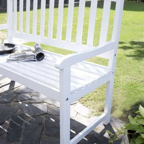 Image of 5-Ft Wood Garden Bench with Curved Slat Back and Armrests in White