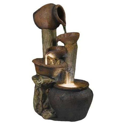 Image of Clay Pot Style Indoor and Outdoor Fiberglass Illuminated Fountain