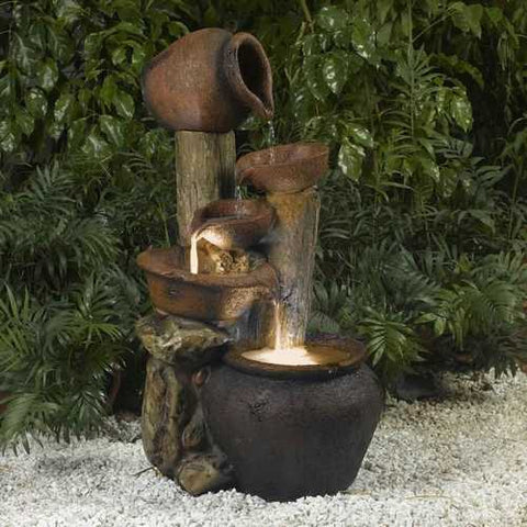 Image of Clay Pot Style Indoor and Outdoor Fiberglass Illuminated Fountain