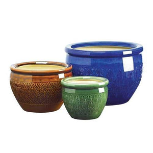 3 Piece Ceramic Planter Set in Azure Topaz and Peridot