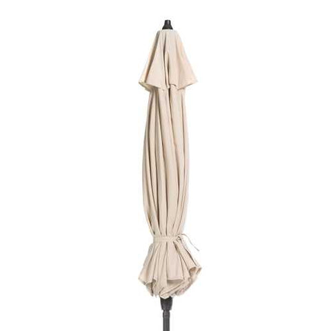 Image of 9-Ft Market Umbrella with Tilt and Crank with Beige and White Stripe Canopy