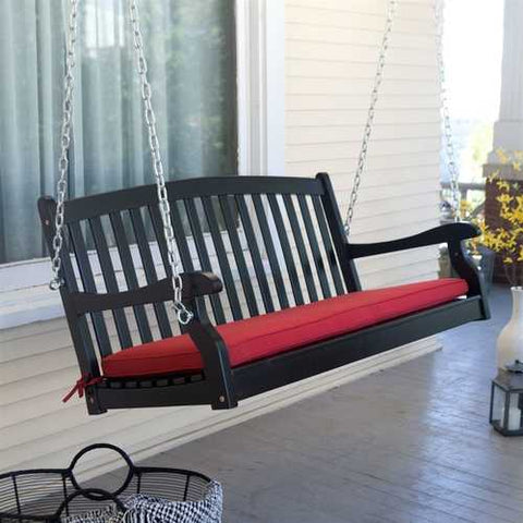 Image of Black Wood 4-Ft Porch Swing with Sienna Red Cushion and Hardware