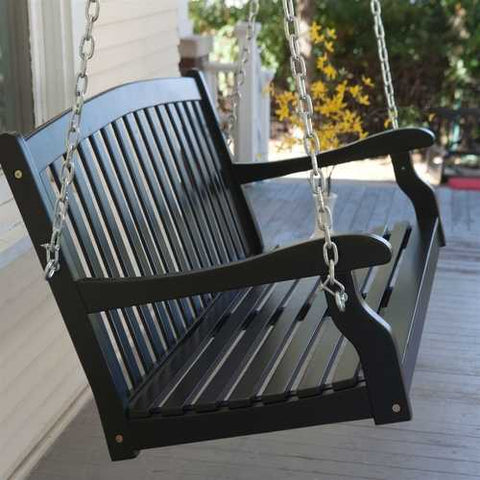 Image of Black Wood 4-Ft Porch Swing with Sienna Red Cushion and Hardware