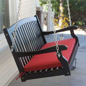 Black Wood 4-Ft Porch Swing with Sienna Red Cushion and Hardware