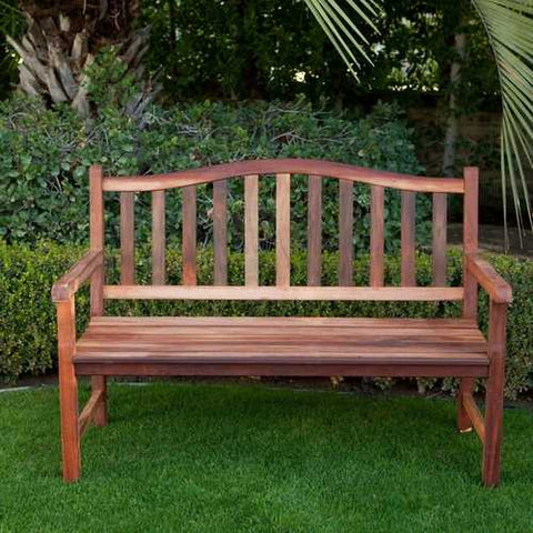 Image of 4-Ft Wood Garden Bench with Curved Arched Back and Armrests