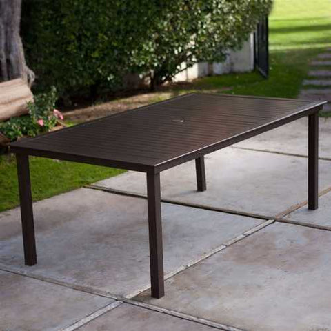 Image of Rectangular 74 x 42 inch Patio Dining Table in Mocha Brown with Center Umbrella Hole