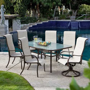 Rectangular Glass Top Patio Dining Table with Mocha Brown Frame 72 x 42 inch