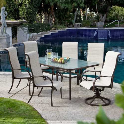 Image of Rectangular Glass Top Patio Dining Table with Mocha Brown Frame 72 x 42 inch