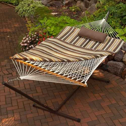 Image of Outdoor Patio Deck 11-Ft Hammock with Metal Stand and Pad Pillow Set