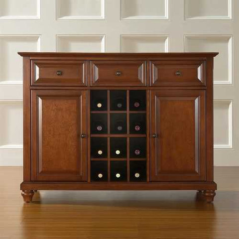 Image of Classic Cherry Wood Finish Dining Room Sideboard Buffet with Wine Storage