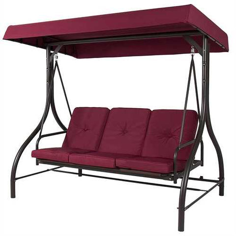 Image of Burgundy Outdoor Patio Deck Porch Canopy Swing with Cushions