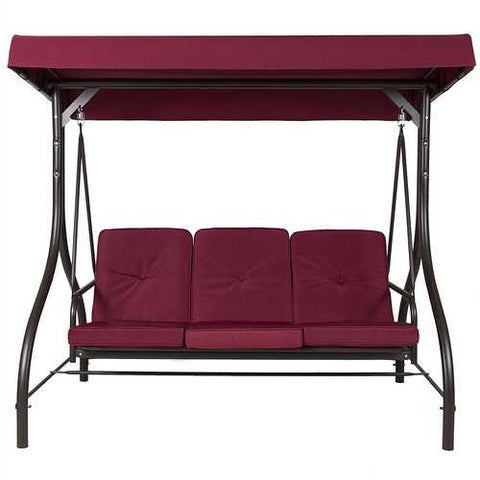 Image of Burgundy Outdoor Patio Deck Porch Canopy Swing with Cushions