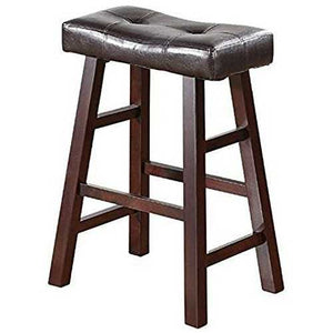 Set of 2 - 24-inch Dark Cherry Counter Stools with Faux Leather Seat