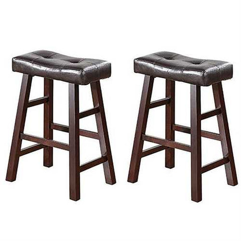 Image of Set of 2 - 24-inch Dark Cherry Counter Stools with Faux Leather Seat