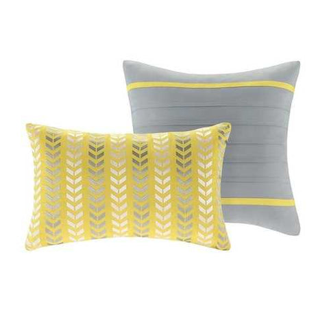 Image of Full/Queen 5-Piece Chevron Stripes Comforter Set in Gray White Yellow