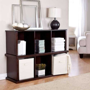 Modern Brown Espresso Stacking Storage Unit 1-Shelf Bookcase with 3 Canvas Bins