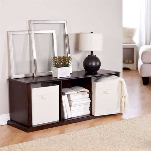 Image of Modern Brown Espresso Stacking Storage Unit 1-Shelf Bookcase with 3 Canvas Bins