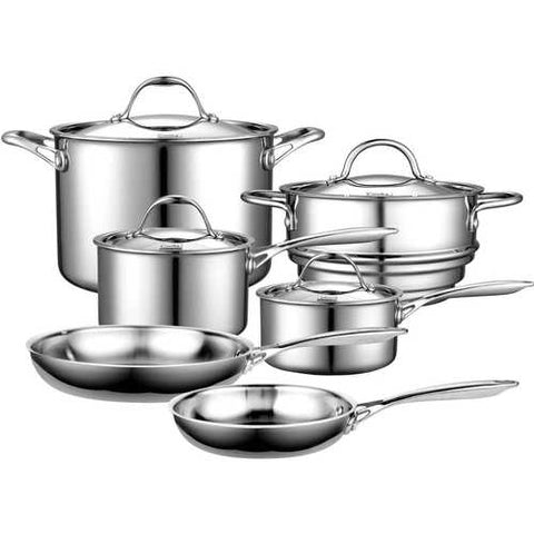 Image of 10-Piece Stainless Steel Cookware Set - Lifetime Warranty