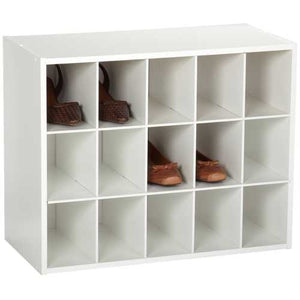 15-Cubby Stackable Shoe Rack Organizer Shelves in White Wood Finish