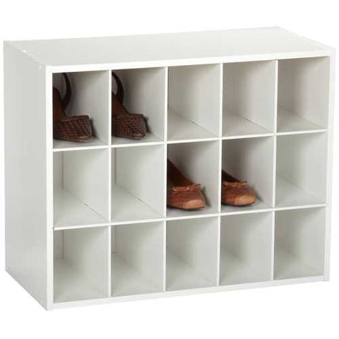 Image of 15-Cubby Stackable Shoe Rack Organizer Shelves in White Wood Finish