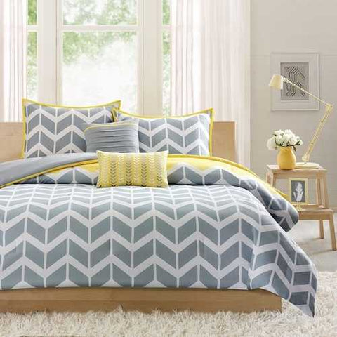 Image of Twin/Twin XL 4-Piece Chevron Stripes Comforter Set in Gray White Yellow