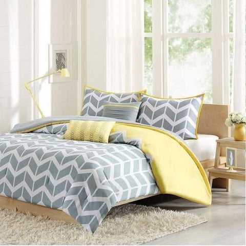 Image of Twin/Twin XL 4-Piece Chevron Stripes Comforter Set in Gray White Yellow