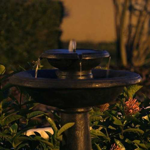 Image of 2-Tier Outdoor Solar Bird Bath Fountain in Oiled Bronze Finish Resin