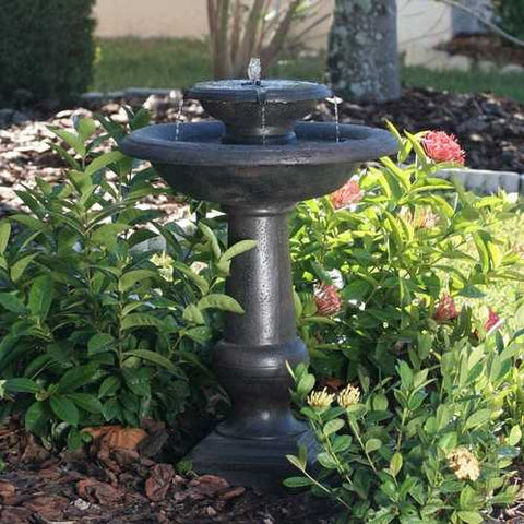 Image of 2-Tier Outdoor Solar Bird Bath Fountain in Oiled Bronze Finish Resin