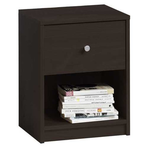 Image of Modern 1-Drawer Bedroom Nightstand in Dark Brown Wood Finish