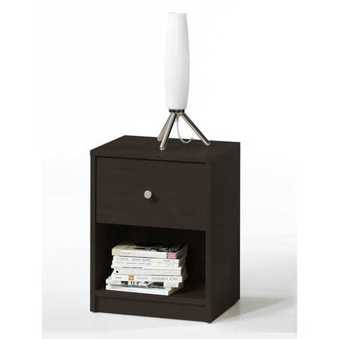 Image of Modern 1-Drawer Bedroom Nightstand in Dark Brown Wood Finish