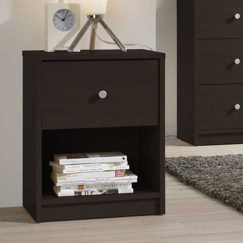 Image of Modern 1-Drawer Bedroom Nightstand in Dark Brown Wood Finish