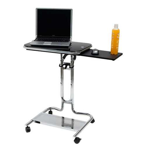 Image of Clear Glass Top Mobile Laptop Computer Cart Desk with Mouse Pad