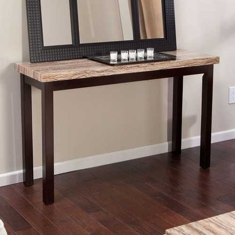 Image of Solid Wood Frame Console Sofa Table in Espresso with Faux Marble Top