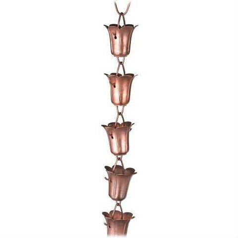 Image of Handmade 8.5 Ft Solid Copper Tulip Rain Chain