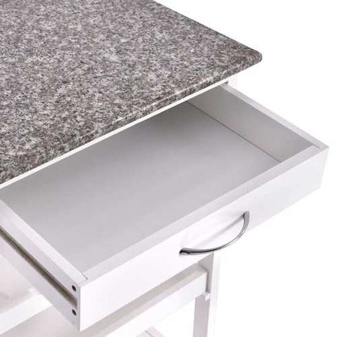 Image of Rolling White Wood Granite Top Kitchen Island Cart