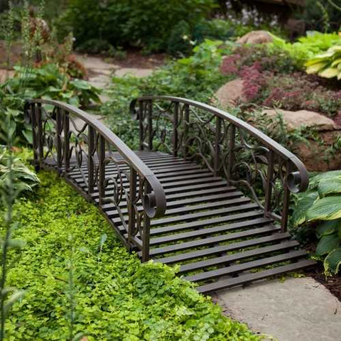 Image of 6-Ft Metal Garden Bridge in Weathered Black Finish