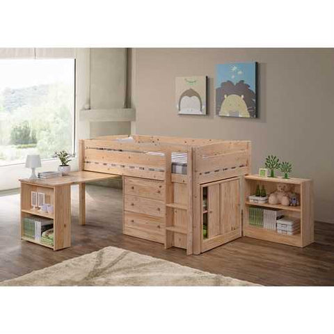 Image of Twin size Kids Teens Bunk Loft Bed in Natural Wood Finish