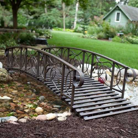 Image of 8-Ft Metal Garden Bridge in Weathered Black Finish - 750-lb Weight Capacity