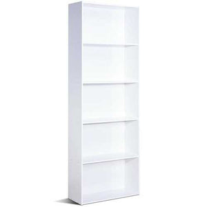 Modern 5-Tier Bookcase Storage Shelf in White Wood Finish