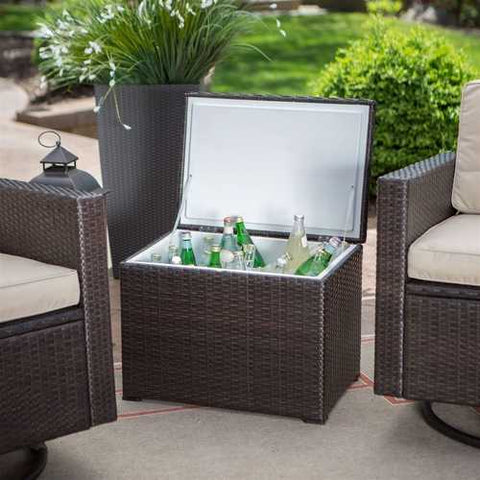 Image of Outdoor Wicker Resin 3-Piece Patio Furniture Set with 2 Chairs and Cooler Storage Side Table