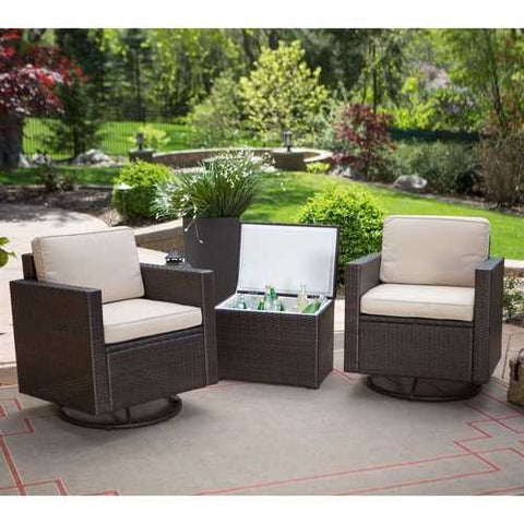 Image of Outdoor Wicker Resin 3-Piece Patio Furniture Set with 2 Chairs and Cooler Storage Side Table