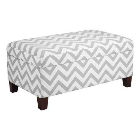 Image of Grey & White Chevron Stripe Padded Storage Ottoman Bench