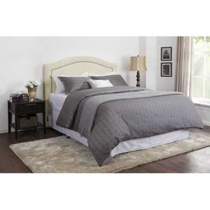 King size Padded Upholstered Headboard with Nailheads in Linen Color