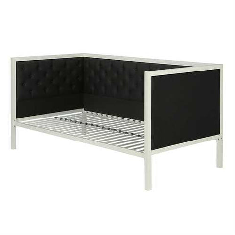 Image of Twin size Black Linen Upholstered Daybed with White Metal Frame