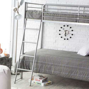 Twin over Twin Durable Metal Bunk Bed with Ladder in Silver Finish