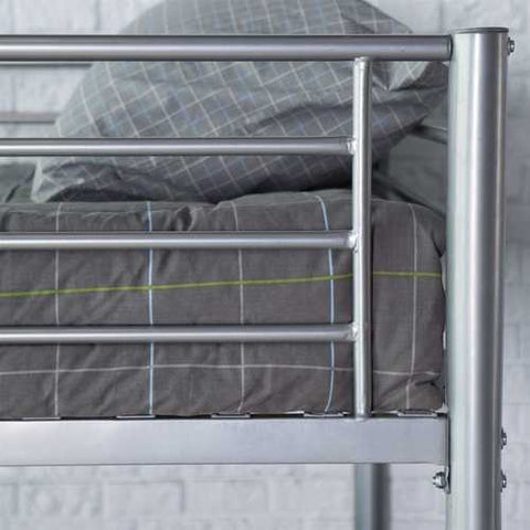 Image of Twin over Twin Durable Metal Bunk Bed with Ladder in Silver Finish