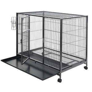 Large 44'' x 29'' Non-Toxic Steel Metal Wire Dog Crate Cage on Wheels