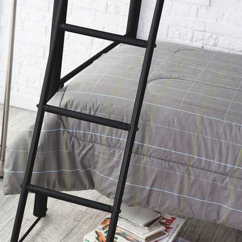 Image of Twin over Twin Bunk Bed in Black Metal Finish with Ladder and Safety Rails